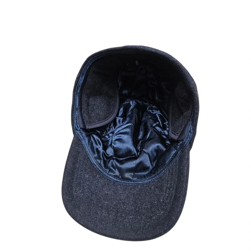 Wigens Baseball Cap Mens 7 1/8 Navy Blue Wool Earflaps Melton Swedish Designer‎